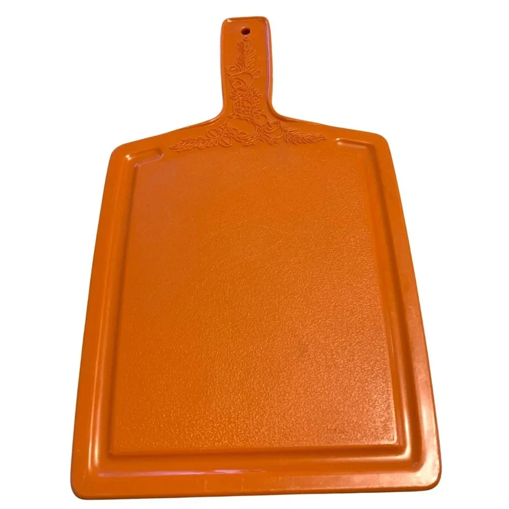 Vintage MCM Mushroom Orange Plastic Cutting Board Veggie Fruit Design Farm House